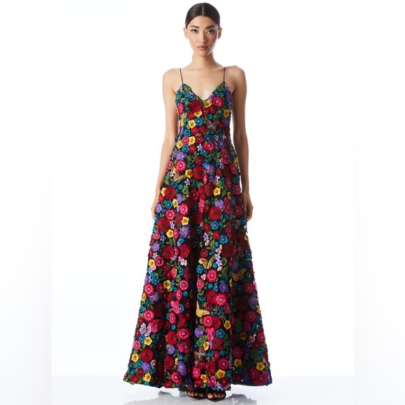 ALICE + OLIVIA Domenica Embellished Floral Black Ball Gown Dress Sz 4. Worn once - Picture 3 of 8